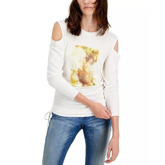 INC International Concepts Womens Small Graphic Cold-Shoulder Sweatshirt $59 507 - Picture 1 of 9